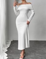 Women's Solid Color One Shoulder Backless Slim Fit Fashionable Casual Dress - Image 5