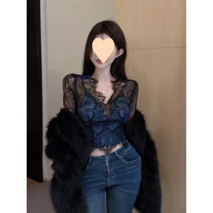 Lace Heavy Industry Crochet Collar Lace Bottoming Shirt - Image 3