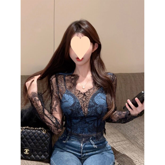 Lace Heavy Industry Crochet Collar Lace Bottoming Shirt - Image 4