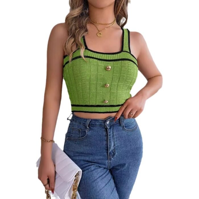 Sleeveless Midriff-baring Knitwear Holiday Top - Image 4