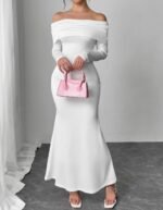 Women's Solid Color One Shoulder Backless Slim Fit Fashionable Casual Dress - Image 3