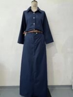 Casual Polo Collar Loose Top Maxi Skirt Suit - Image 3