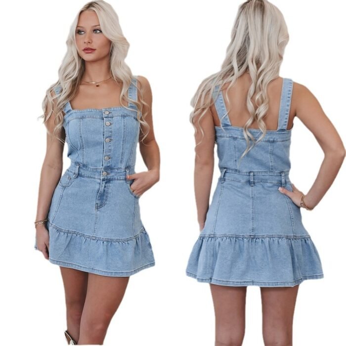 32425d4e-69d2-4ebb-ad0e-30a69ebb367f.jpg Fashion Suspenders Hot Girl Denim Women's Dress - Image 2
