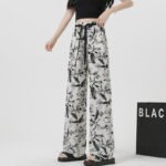 Summer Ink Ice Silk Narrow Version Floral Print Casual Jumpsuit Thin