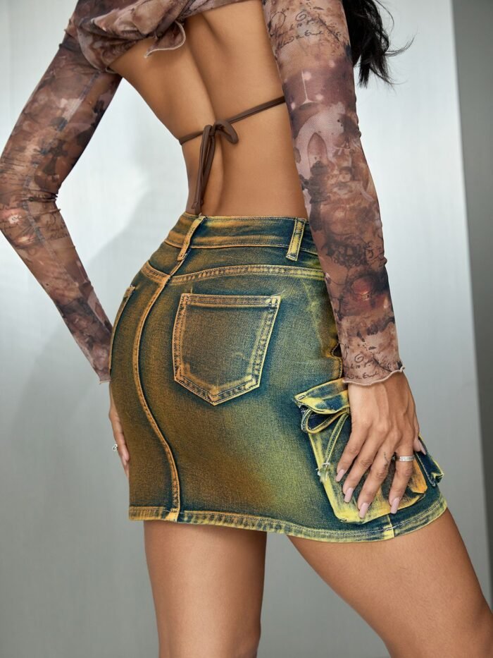 Denim Stretch Ultra-short A- Line Skirt - Image 2