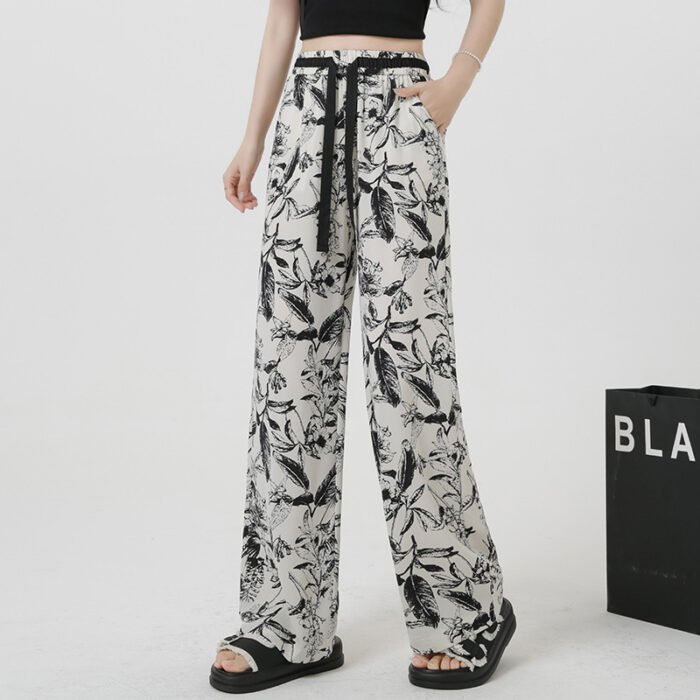 505837f2-1653-4fab-8109-df1743c12cda.jpg Summer Ink Ice Silk Narrow Version Floral Print Casual Jumpsuit Thin - Image 5