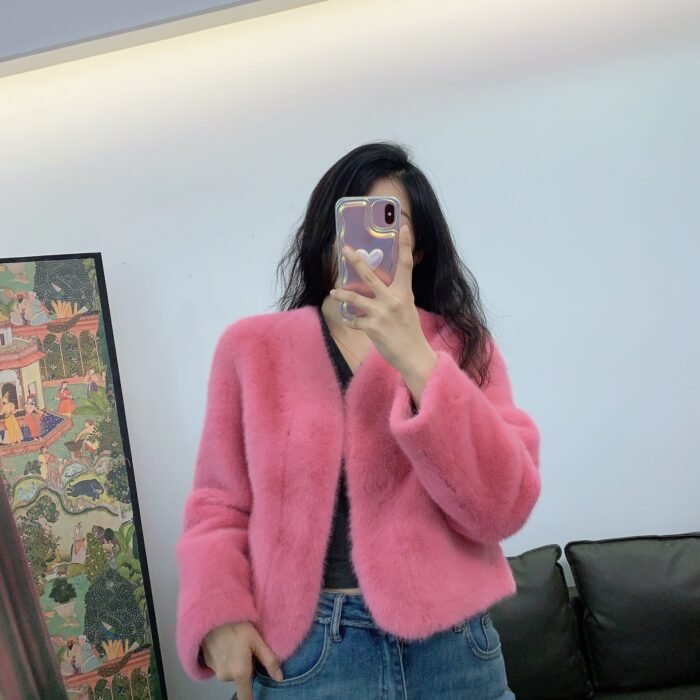 Women's Short Solid Color Eco-friendly Fur Jacket - Image 2