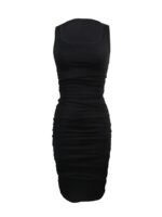 Women's Solid Color Square Neck Pleated Casual Bag Hip Dress - Image 2