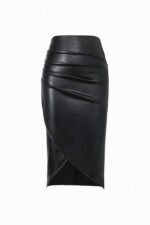 Split Leather Skirt Leather High Waist Sheath Skirt - Image 3