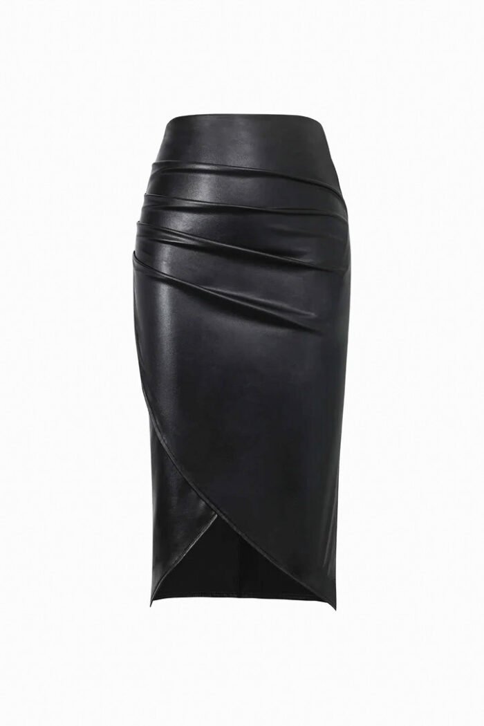 Split Leather Skirt Leather High Waist Sheath Skirt - Image 3