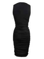 Women's Solid Color Square Neck Pleated Casual Bag Hip Dress - Image 3