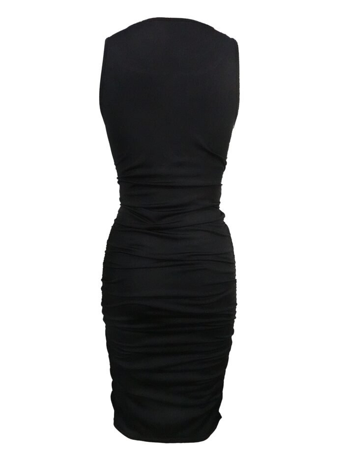 83f9380c-abda-4306-bf4d-6fba20482154.jpg Women's Solid Color Square Neck Pleated Casual Bag Hip Dress - Image 3