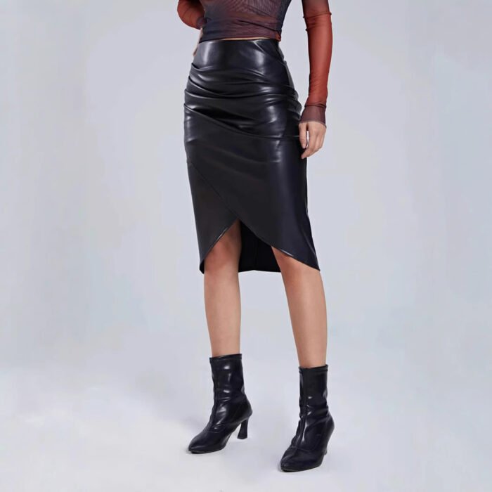 Split Leather Skirt Leather High Waist Sheath Skirt - Image 1