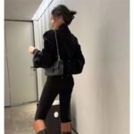 Black Denim Stitching Long Sleeve Short Coat For Women - Image 4