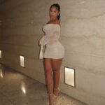 Solid Color Off-shoulder Sexy Mesh Slim Fit Pleated Short Dress - Image 4