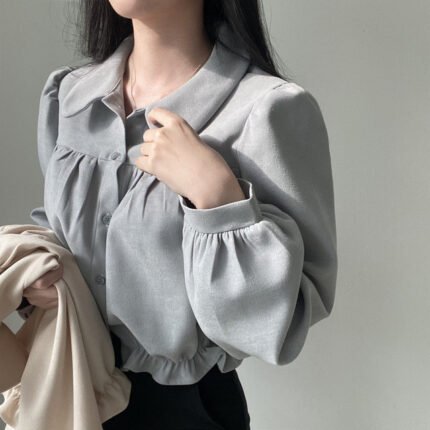 Fashion French Short Puff Sleeve Shirt Women