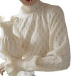 Fleece-lined Thickened Half-high Collar Lace Bottoming Shirt For Women - Image 2