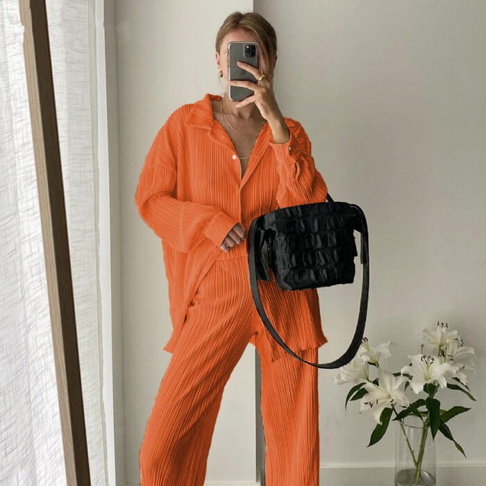 O1CN017uIOb91vg6rTKTqwj_2208555566201-0-cib.jpg Women's Fashionable Simple Wide-leg Pants Suit - Image 1