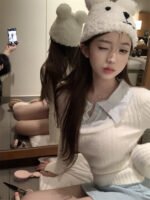 Fake Two Pieces Slim-fit Short Long Sleeve Sweater Bottoming Shirt - Image 3