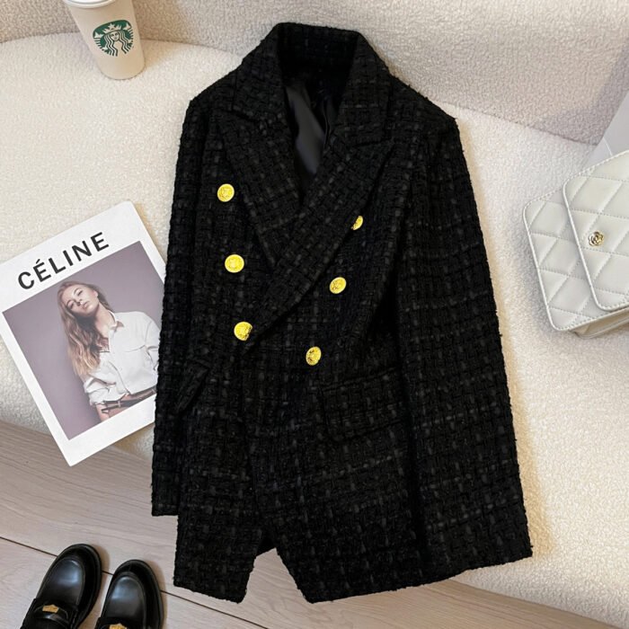 O1CN018XP0Os2MIkQOswVf6_2208687069805-0-cib.jpg Black Tweed Suit Jacket Clothing High Sense - Image 2
