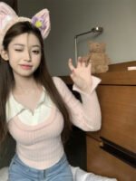 Fake Two Pieces Slim-fit Short Long Sleeve Sweater Bottoming Shirt - Image 5