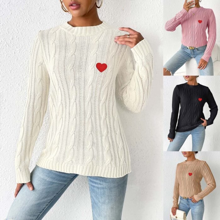 Love Stickers Autumn And Winter Round Neck Simple Pullover - Image 1
