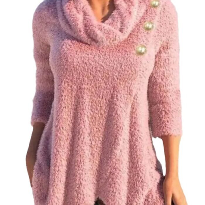 Women's Irregular Button Scarf Woolen Pullover Top - Image 4