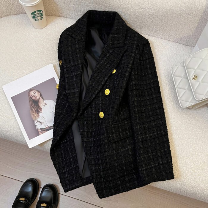 O1CN01Hiljva2MIkQHk1UvP_2208687069805-0-cib.jpg Black Tweed Suit Jacket Clothing High Sense - Image 1