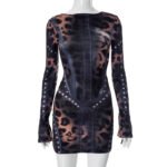 Winter New Contrast Color Leopard Print Metal Buckle Short Dress - Image 6