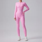 Women's Solid Color Casual Half Long-sleeve Zipper Jumpsuit - Image 3