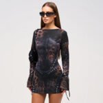 Winter New Contrast Color Leopard Print Metal Buckle Short Dress - Image 4