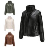 European Size Short Autumn And Winter Leather Coat Women's European And American Thickened Cotton-padded Coat - Image 3
