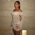 Solid Color Off-shoulder Sexy Mesh Slim Fit Pleated Short Dress - Image 5