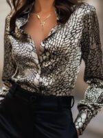 High Elastic Satin Printed Leopard Print Spring And Autumn Leisure Loose Shirt - Image 8