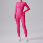 Women's Solid Color Casual Half Long-sleeve Zipper Jumpsuit - Image 6