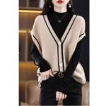 Single-breasted Color Matching Sleeveless Sweater Coat Loose Knitted Cardigan Waistcoat - Image 8
