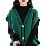 Single-breasted Color Matching Sleeveless Sweater Coat Loose Knitted Cardigan Waistcoat - Image 7
