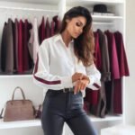 Lapel Long Sleeve Side Striped Shirt For Women - Image 2