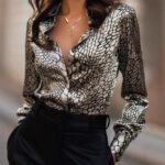 High Elastic Satin Printed Leopard Print Spring And Autumn Leisure Loose Shirt - Image 3
