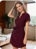 Women's Fashion Bowknot Short Sleeve Dress - Image 4