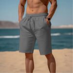 Drawstring Elastic Waist Straight Breathable Shorts - Image 3