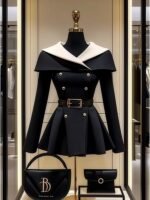 Black Waist Trimming Coat Top Autumn - Image 6