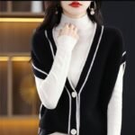 Single-breasted Color Matching Sleeveless Sweater Coat Loose Knitted Cardigan Waistcoat - Image 4