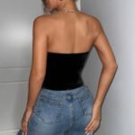 Hot Girl Autumn Black Velvet Deep V Wrapped Chest Without Back Steel Ring Fishbone Diamond Vest - Image 5