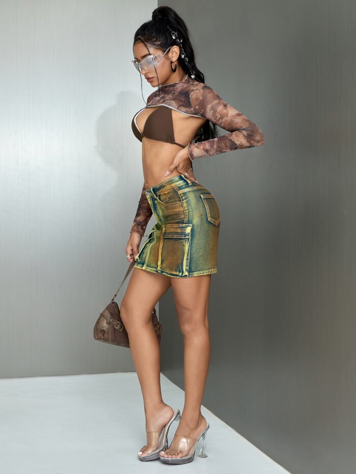 Denim Stretch Ultra-short A- Line Skirt - Image 5