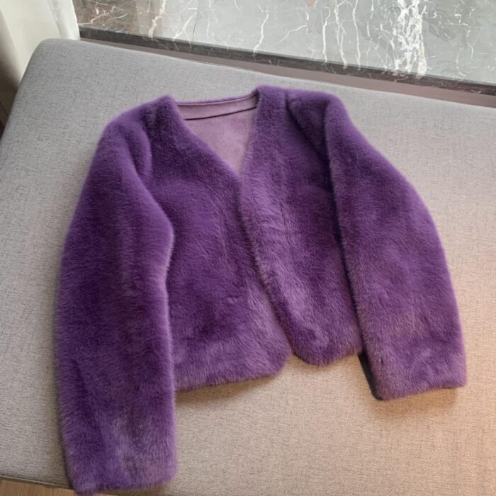 Women's Short Solid Color Eco-friendly Fur Jacket - Image 10