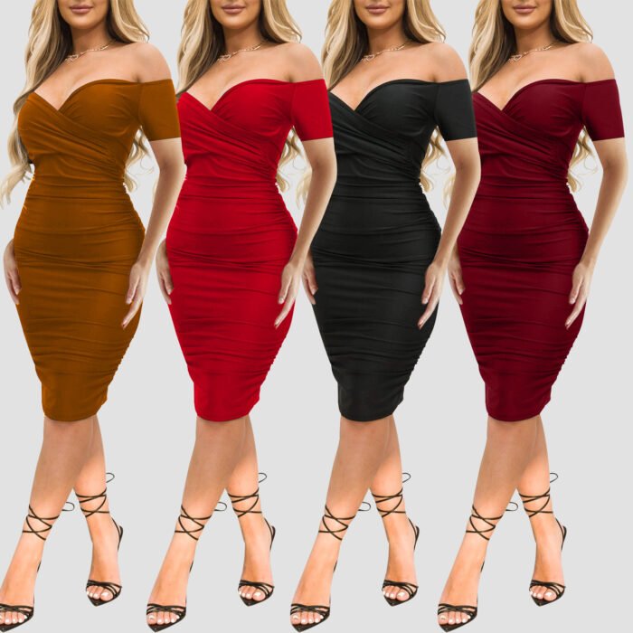 d701fd62-7045-454d-984c-db40dc97f303.jpg Women's Sexy Nightclub Off-shoulder Short Sleeve Dress - Image 1