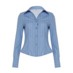 Striped Lapel Shirt European And American Fashion Women's Slim Top - Image 2