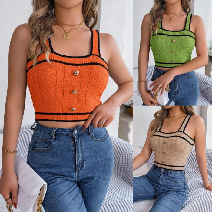 Sleeveless Midriff-baring Knitwear Holiday Top - Image 1