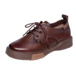 British Cowhide Lace Up Round Toe Thick Bottom Soft Sole Shoes - Image 3
